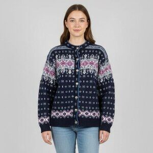 Vintage LL Bean Wool Nordic Fair Isle Cardigan Sweater - Medium 🇺🇸